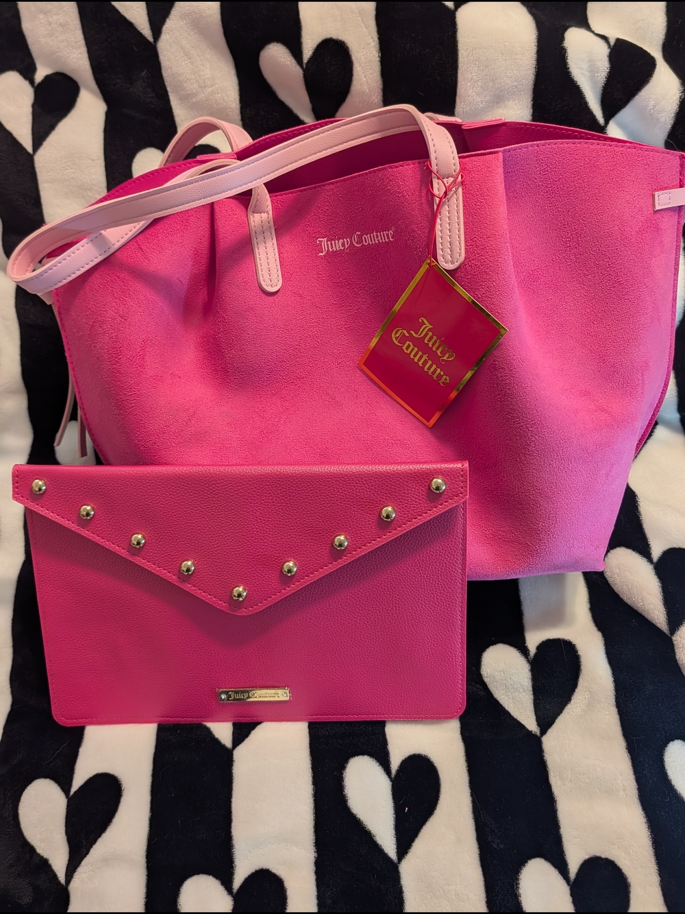 🆕 Juicy Couture Pink Tote with Pink Studded Clutch - Picture 7 of 16